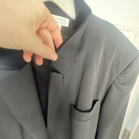 Vintage EXPRESS Long Wool Tailored Coat Velvet Collar Women's M 90s Whimsigoth - Picture 5 of 15